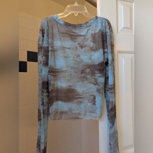 NWOT Blue Brown Tie Dye Crinkle Mesh Long Sleeve Top Size XL
